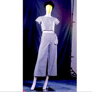 Vintage gingham two piece crop top and pant set